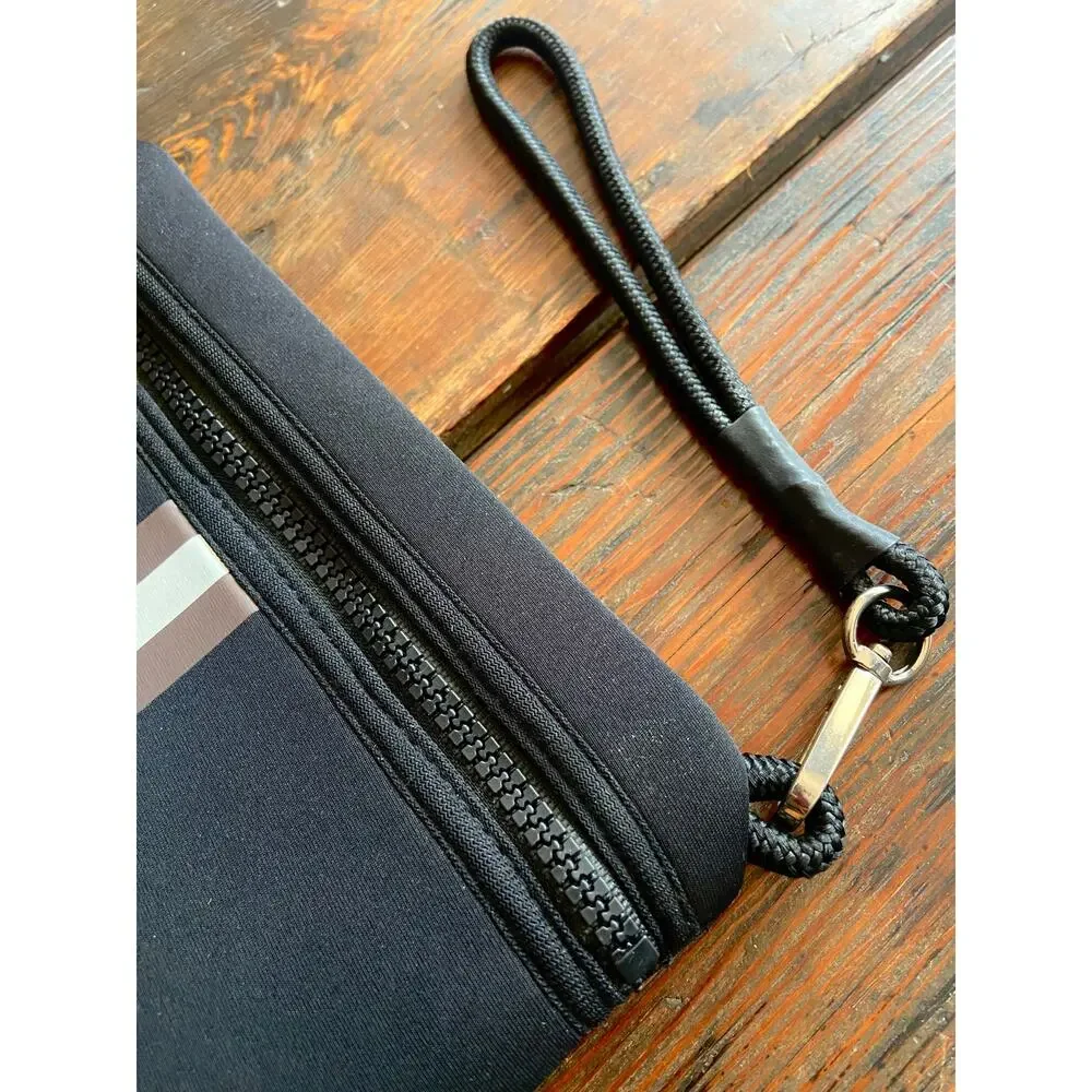 HAUTE SHORE Black Striped Neoprene Clutch/Wristlet